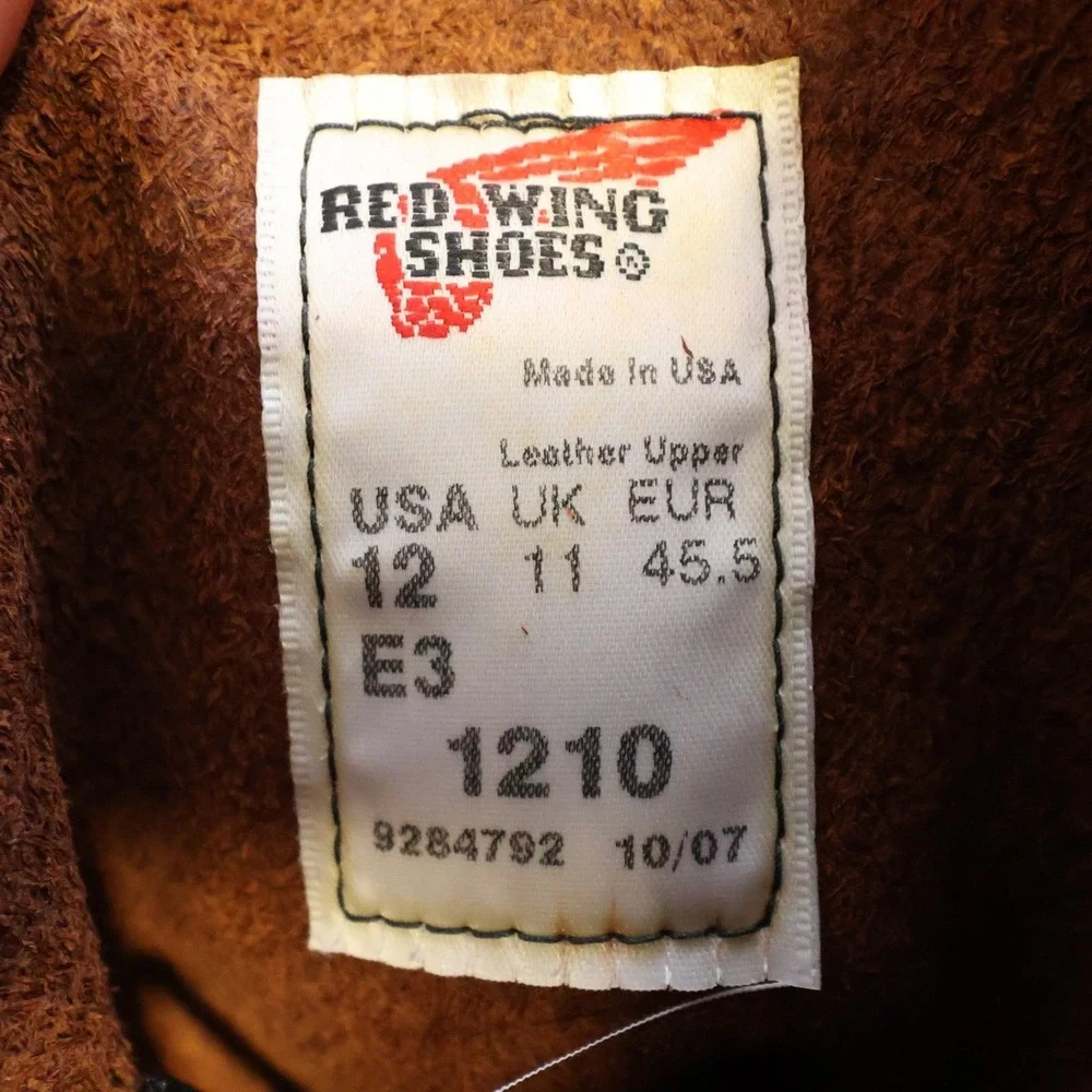 Red Wing 1210 Work Boots Mens 12 E3 Brown Leather 8 Inch Thinsulate Made in USA